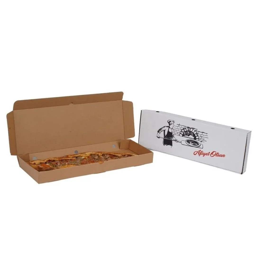 32x15x4 cm Baskılı Pide Kutusu – Beyaz – 100'lü Paket