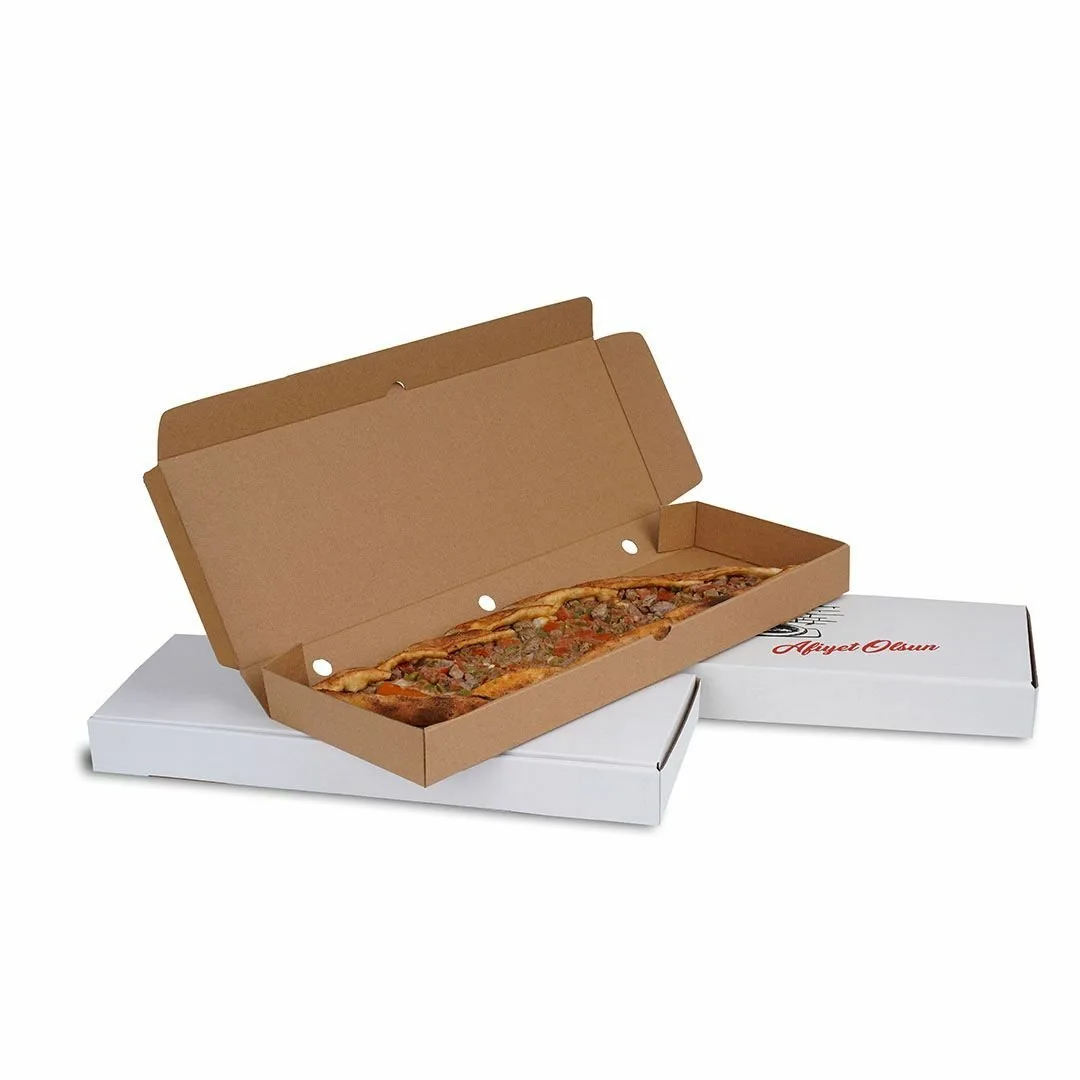 42x15x4 cm Baskılı Pide Kutusu – Beyaz – 100'lü Paket